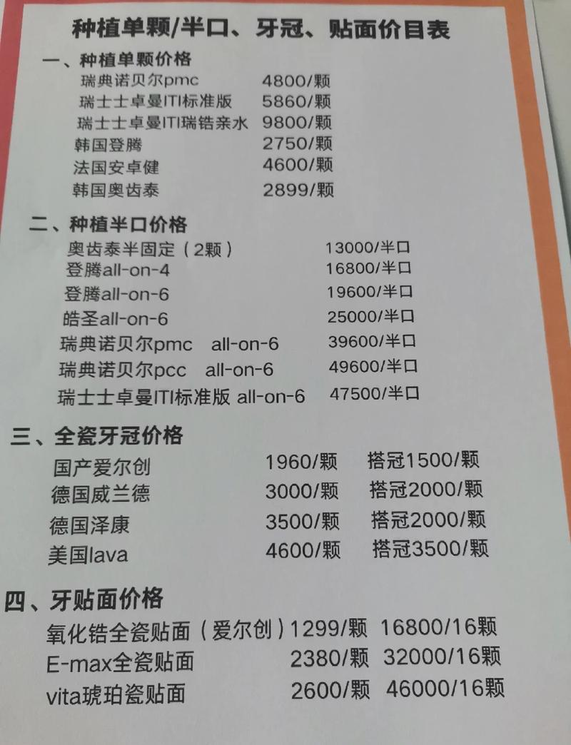 种牙全新价格表-图1